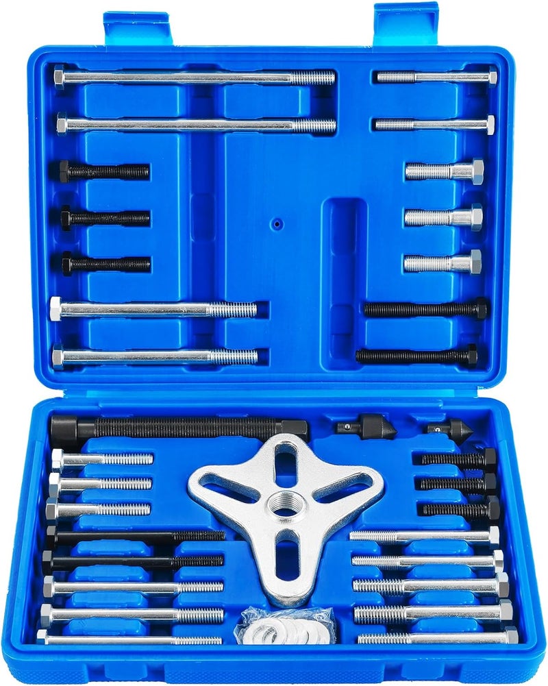 weyleity 46-Piece Harmonic Balancer Puller Set | Comprehensive Flywheel Puller, Automotive Steering Wheel Puller Kit, Crankshaft Pulley Removal, Gear Puller, Flange Type Puller (Blue) - Image 1